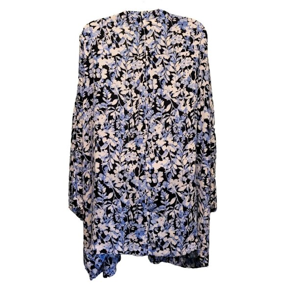 Lane Bryant Blue Floral Short Dolman Sleeve Semi Sheer Kimono Topper Sz 26/28 - Picture 5 of 6